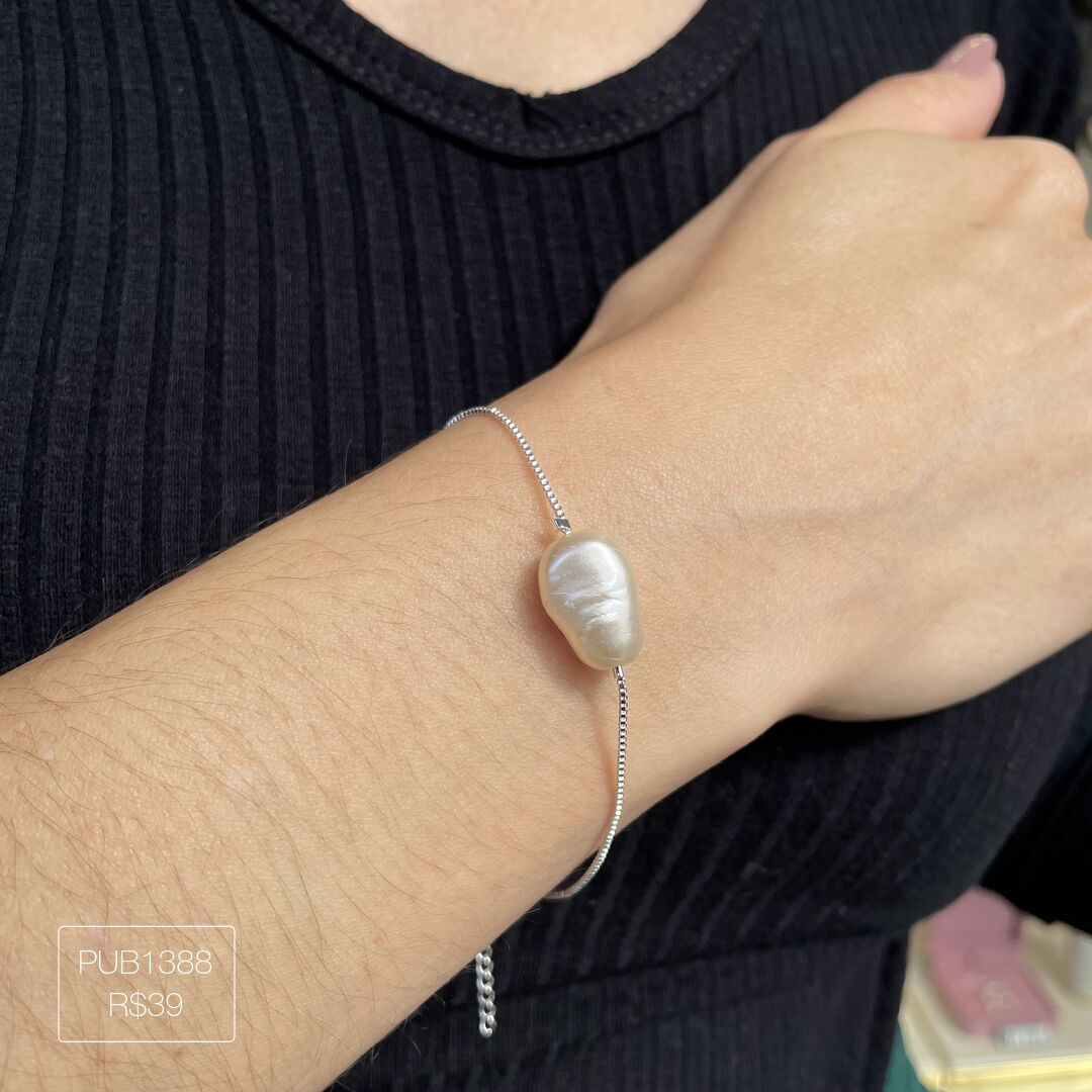 Pulseira c/ Pérola de Água Doce Liso Prateado